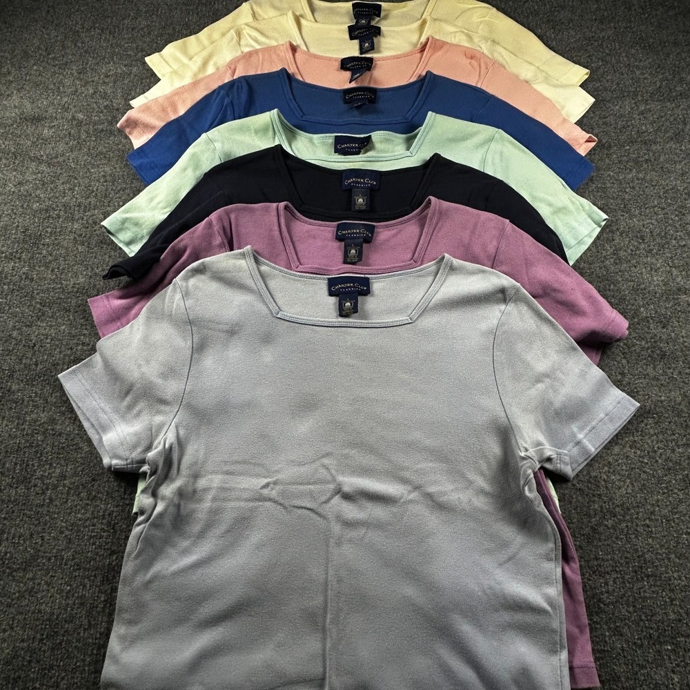 Lot of 7 Charter Club Classics T Shirts Womens L Large 100% Cotton Square Neck